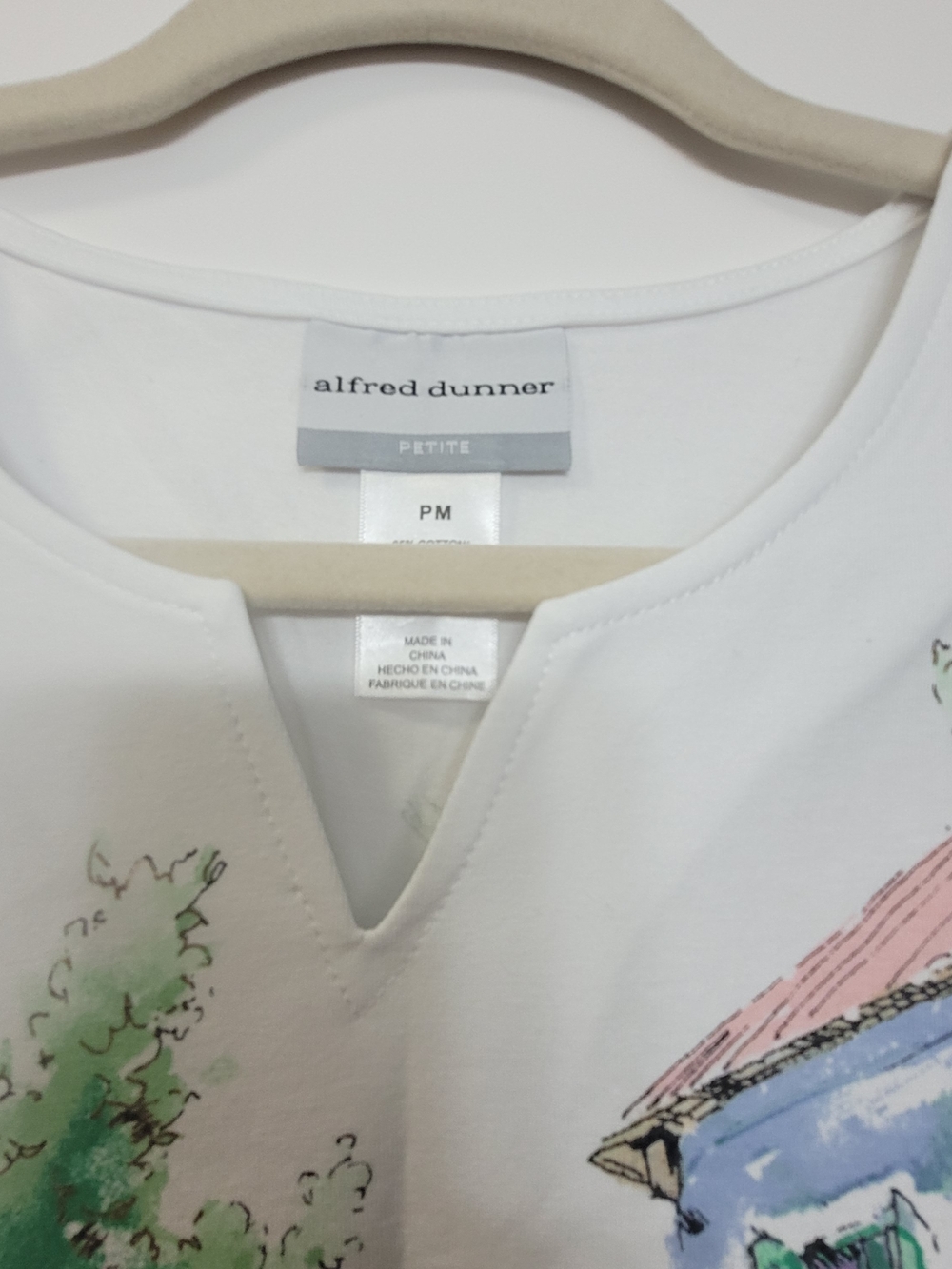 Alfred Dunner Scenic Café Print Tee - White with Pastel Watercolor - Picture 3 of 3